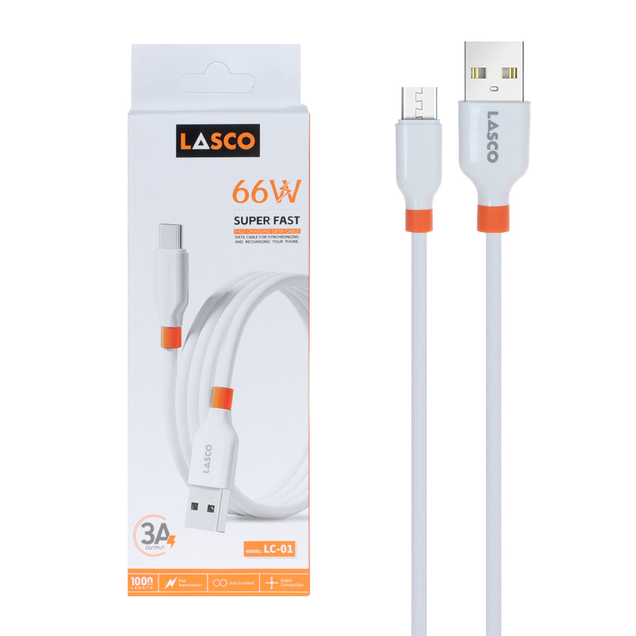 کابل شارژ فست اندروید Lasco مدل LC-01 66W - سفید - DST(گارانتی شش ماهه)